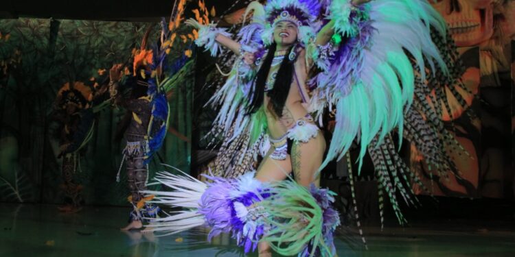 Show do Caprichoso para turistas de cruzeiro tem apresentação de indígena