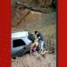 Motorista invade trecho interditado e cai em obra na Djalma Batista