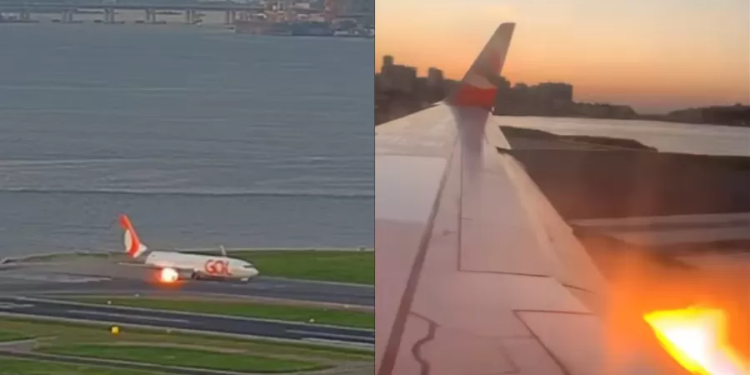 Turbina de avião pega fogo em decolagem no Santos Dumont
