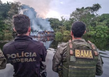 No Amazonas, PF destrói quatro balsas do garimpo ilegal