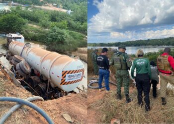 Carreta que transportava combustível tomba na Transamazônica