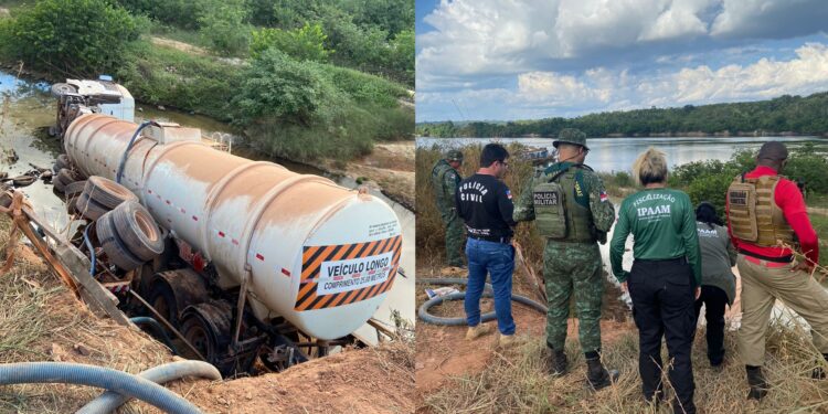 Carreta que transportava combustível tomba na Transamazônica