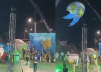 Vídeo: Cunhã-poranga despenca de guindaste durante festival no Amazonas