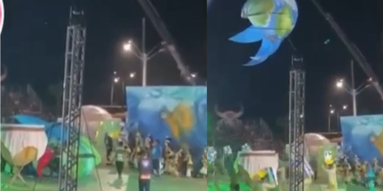 Vídeo: Cunhã-poranga despenca de guindaste durante festival no Amazonas