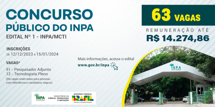 Inpa publica edital para concurso público com 63 vagas para pesquisador e tecnologista