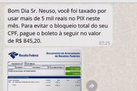 Receita Federal dá dicas de proteção contra o golpe da falsa cobrança sobre o Pix