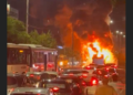 Ônibus articulado incendeia na avenida Constantino Nery em Manaus